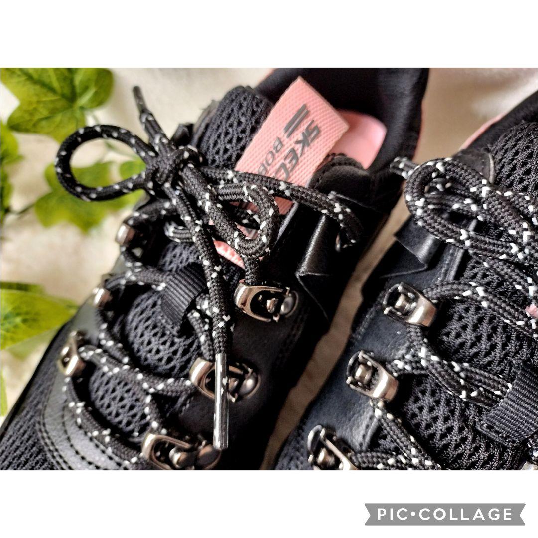 【美品】スケッチャーズBOBS 厚底低反発スニーカー メッシュ 軽量 黒ピンク