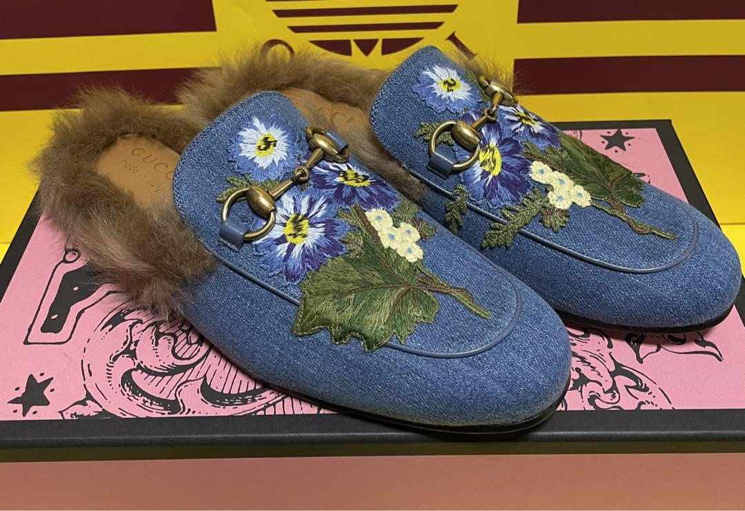 新品 GUCCI フラワーエンブロイダリー デニム ホースビット サンダル 7