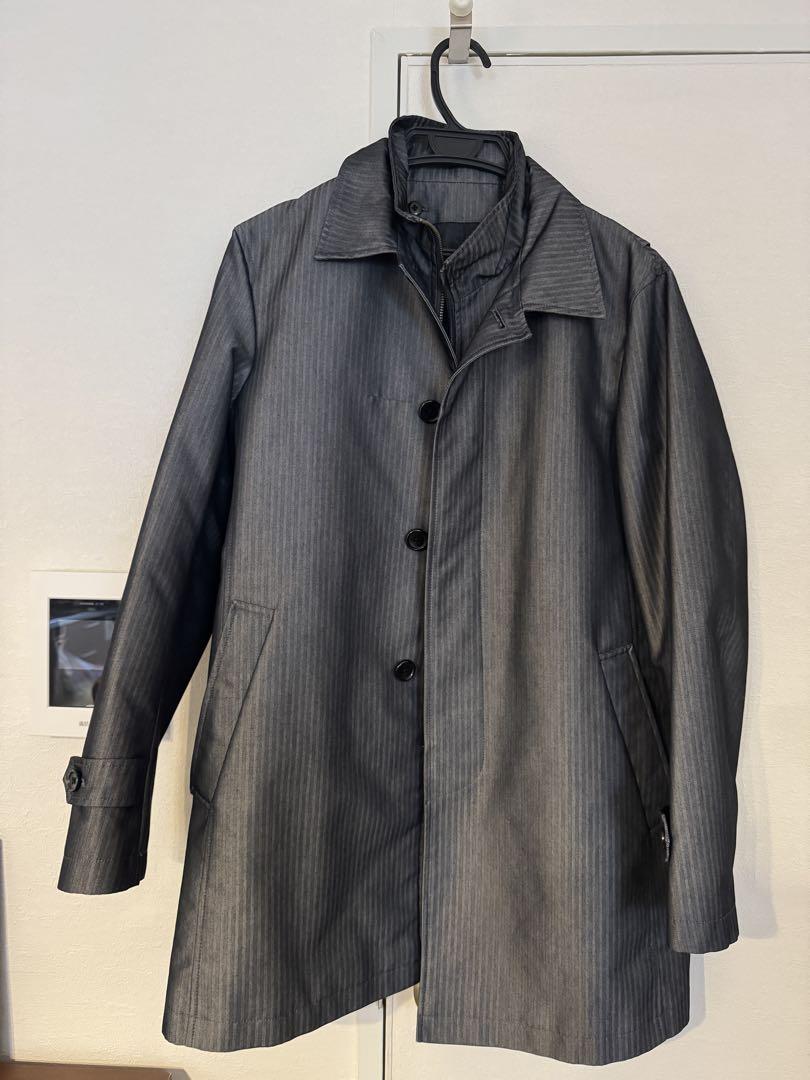【美品】メンズコート　ストライプグレー