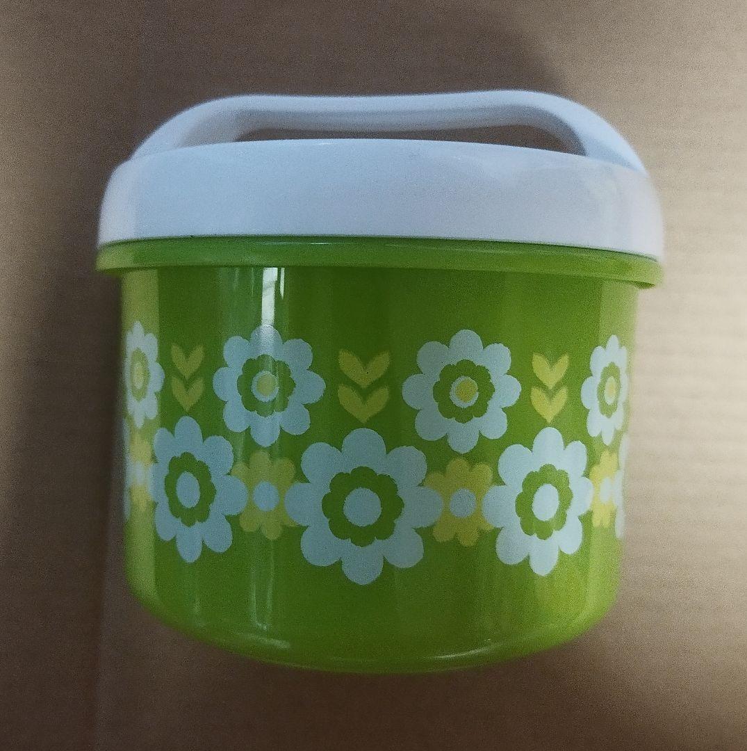 レトロ黄緑花柄昭和家電炊飯器風ランチジャーランチボックス弁当箱