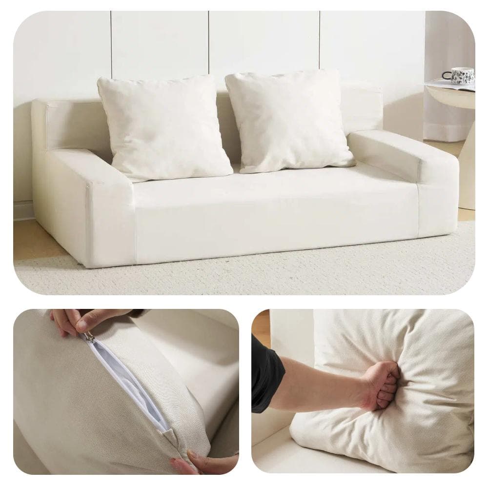 【ベージュ】2人掛ソファ 組立不要 フロアソファ コンパクト ローソファ 完成品