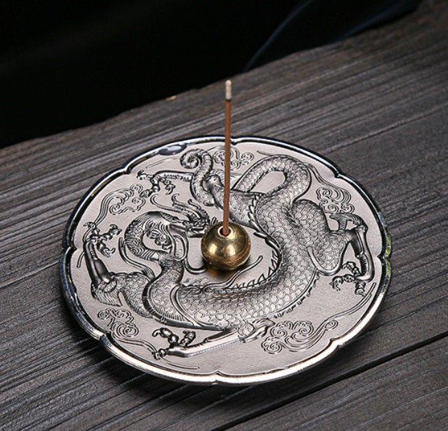 お香立て 睡蓮 蓮 線香立 ブロンズ 龍 銀 リラックス 癒し 開運 厄除け 