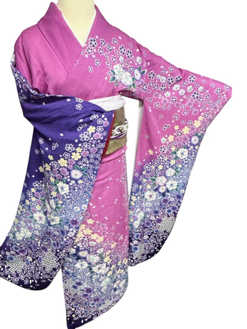 A46美品 振袖　総絞り　袋帯4点セット　銀通　　卒業式　結婚式　パーディ　花見