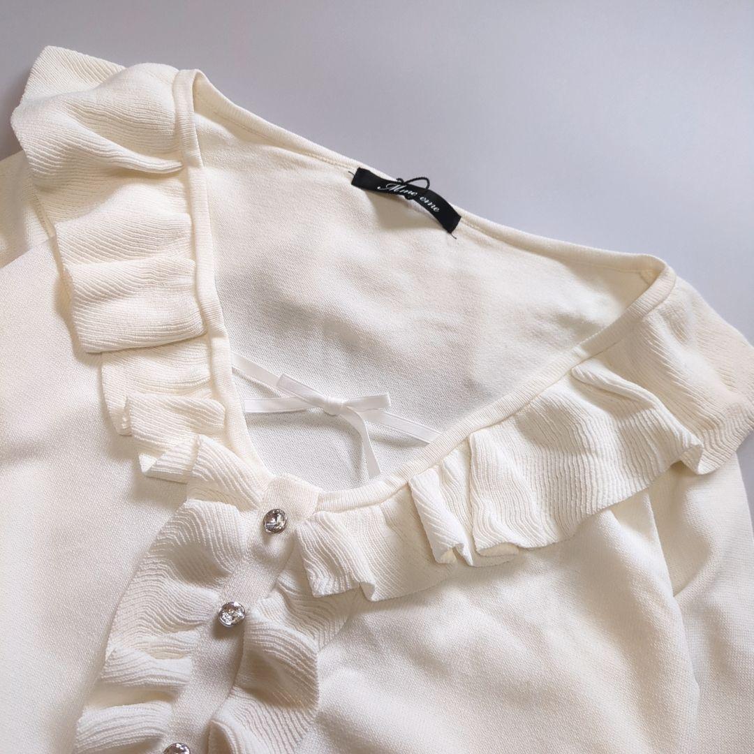 【未使用】エムミーエメ／M me eme ニット フリル リボン ビジューボタン