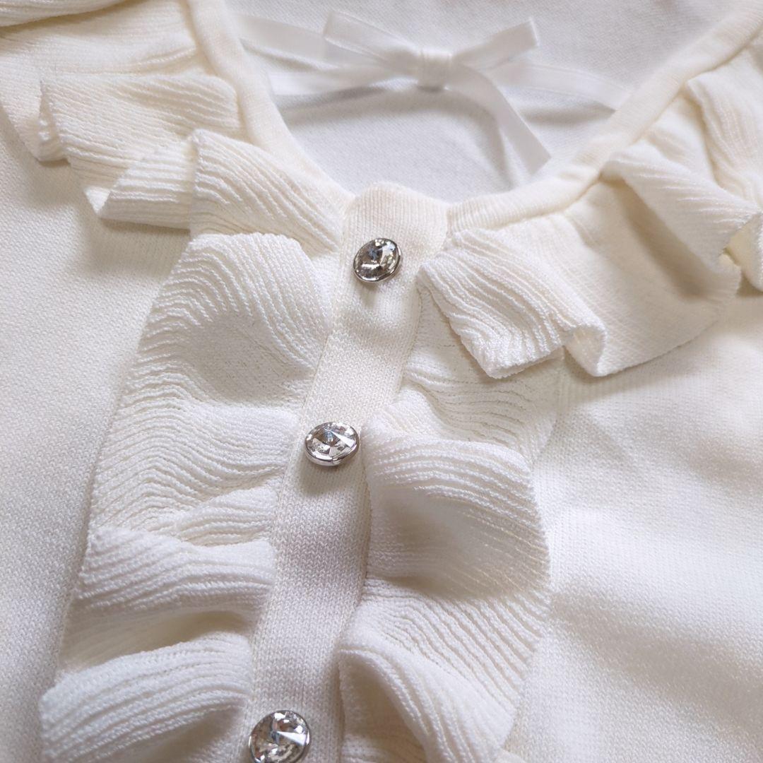 【未使用】エムミーエメ／M me eme ニット フリル リボン ビジューボタン