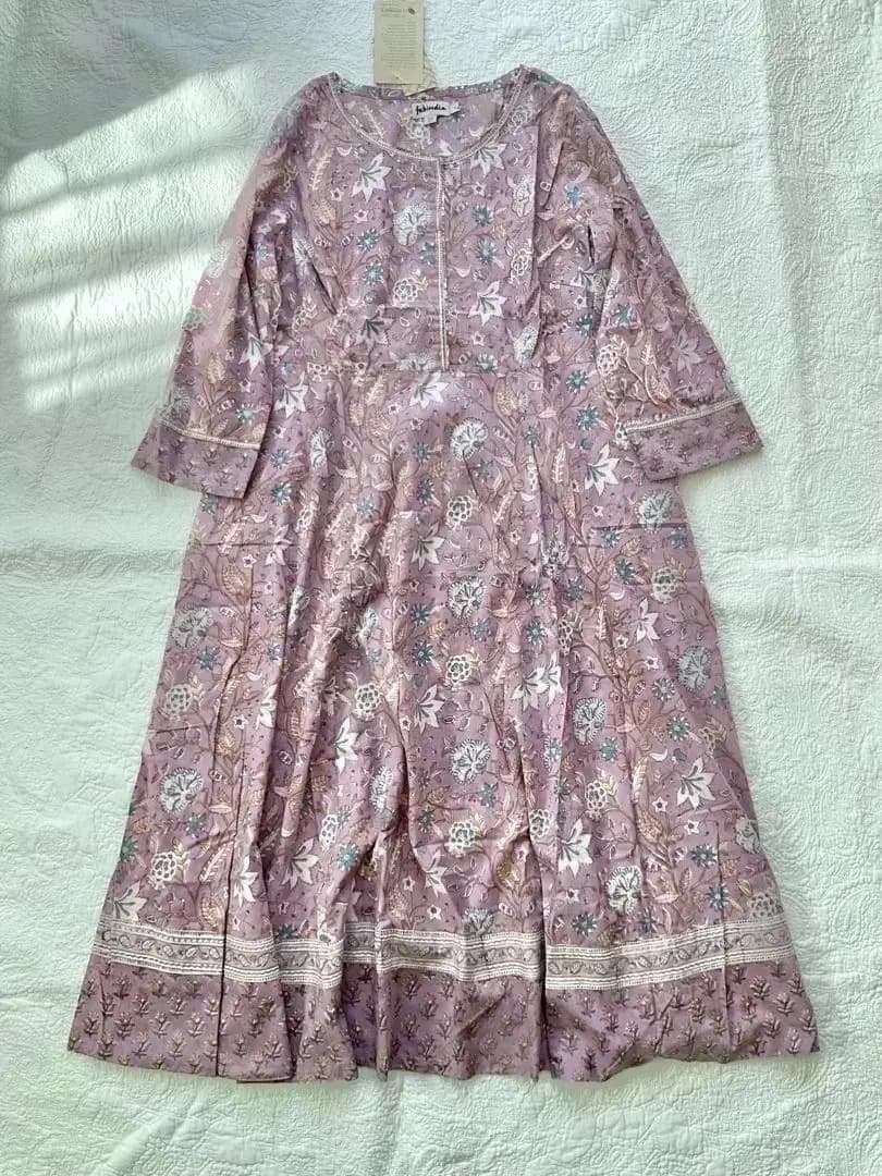 F1 新品タグ付 Fabindia ハンドブロックプリント ロングワンピース