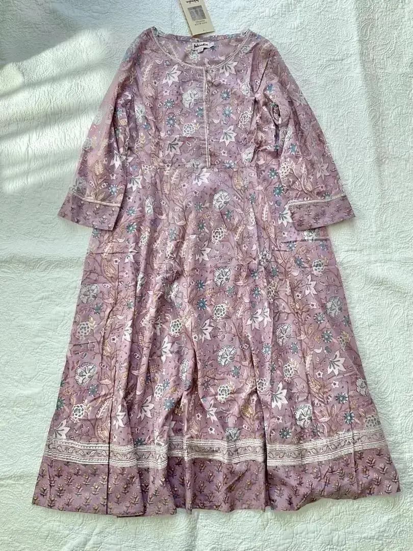 F1 新品タグ付 Fabindia ハンドブロックプリント ロングワンピース