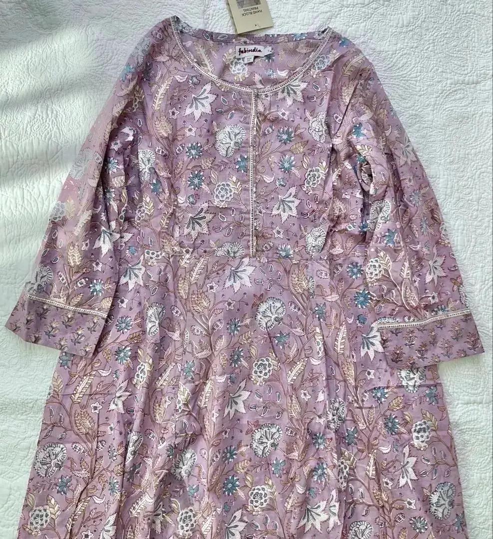 F1 新品タグ付 Fabindia ハンドブロックプリント ロングワンピース