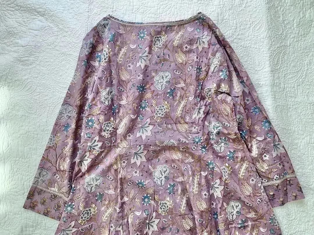 F1 新品タグ付 Fabindia ハンドブロックプリント ロングワンピース