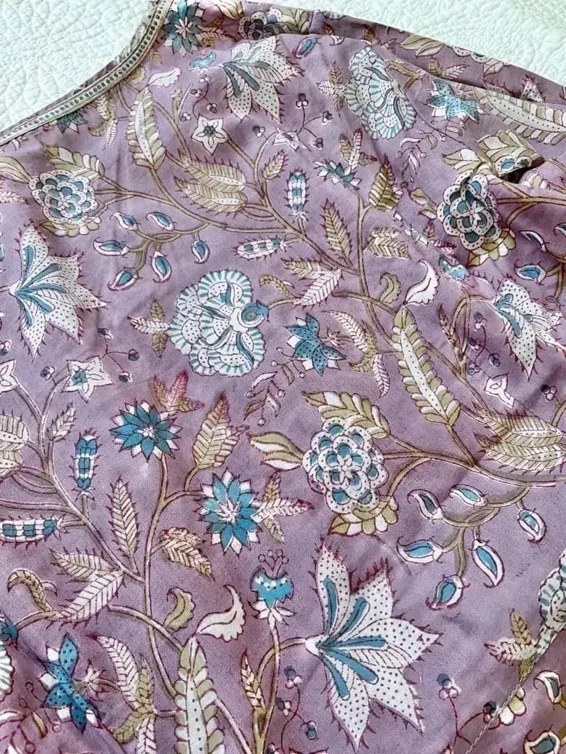 F1 新品タグ付 Fabindia ハンドブロックプリント ロングワンピース