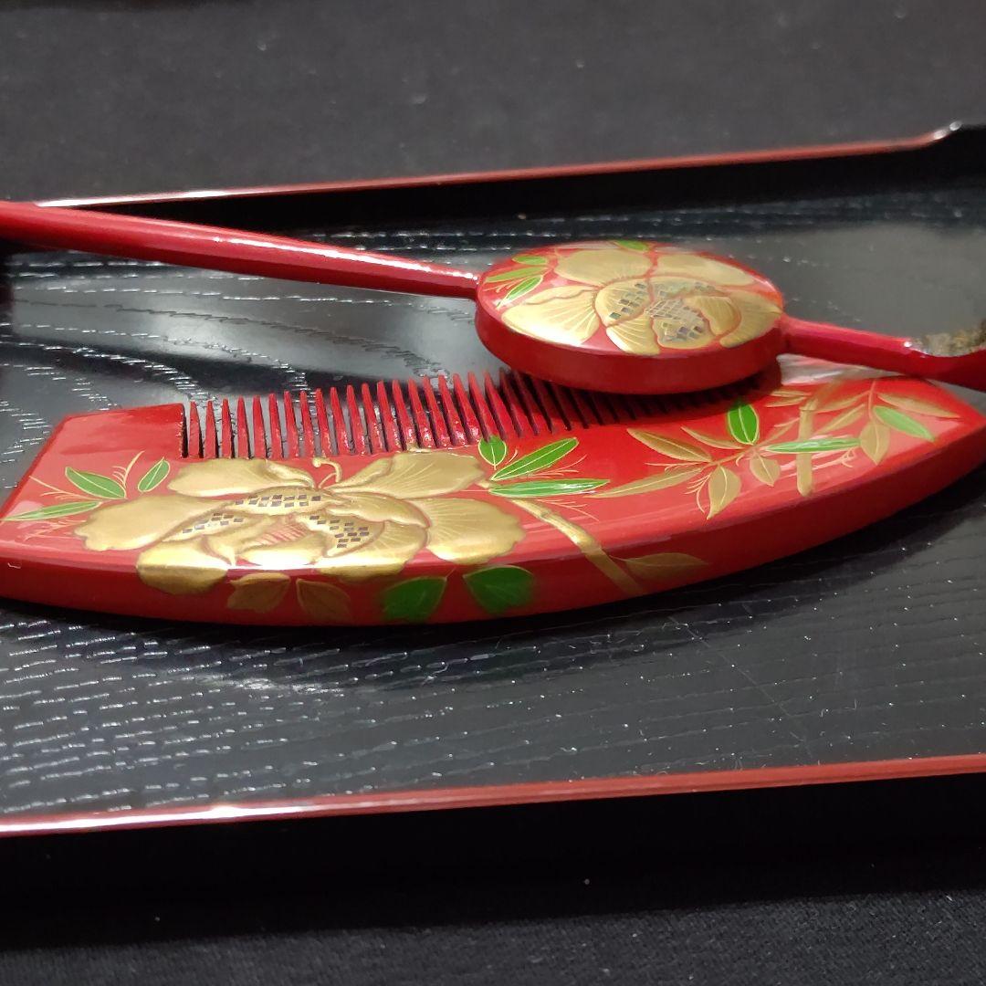 芳山　本蒔絵塗り　簪、前櫛セット　赤 楽天市場】【Prices down】蒔絵塗り 前櫛、平打ち簪セット「赤色