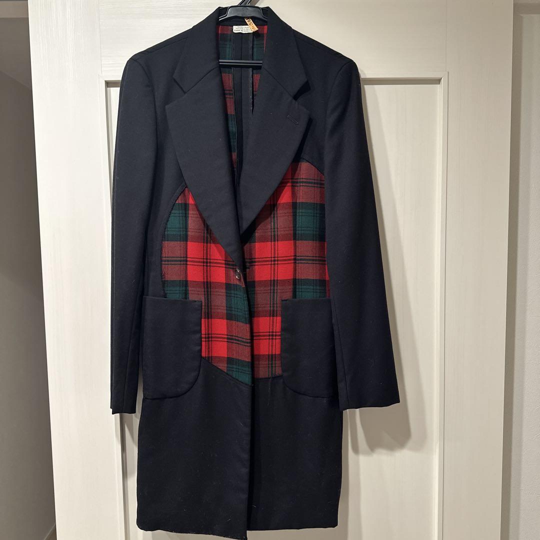 コムデギャルソンオムプリュス チェック切替ロングジャケット 14AW Mサイズ 値下げ】コムデギャルソンオムプリュス チェック切替ロング