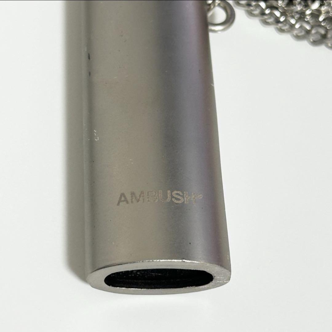 AMBUSH ロゴ ライターケース ネックレス 艶消しシルバーシェード 銀色