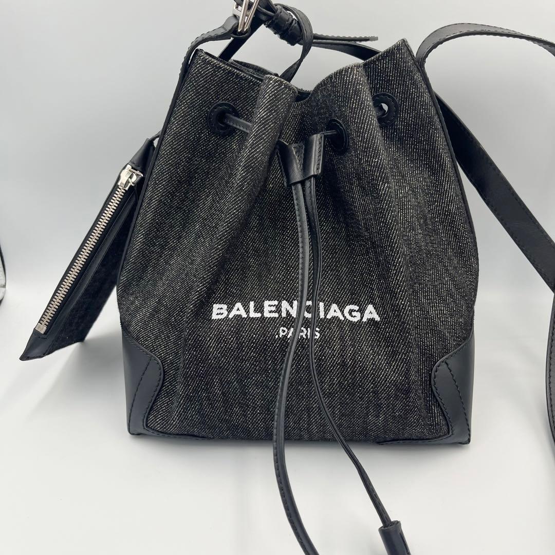 【美品/希少カラー】バレンシアガ　巾着ショルダーバッグ　黒デニム　付属品完備
