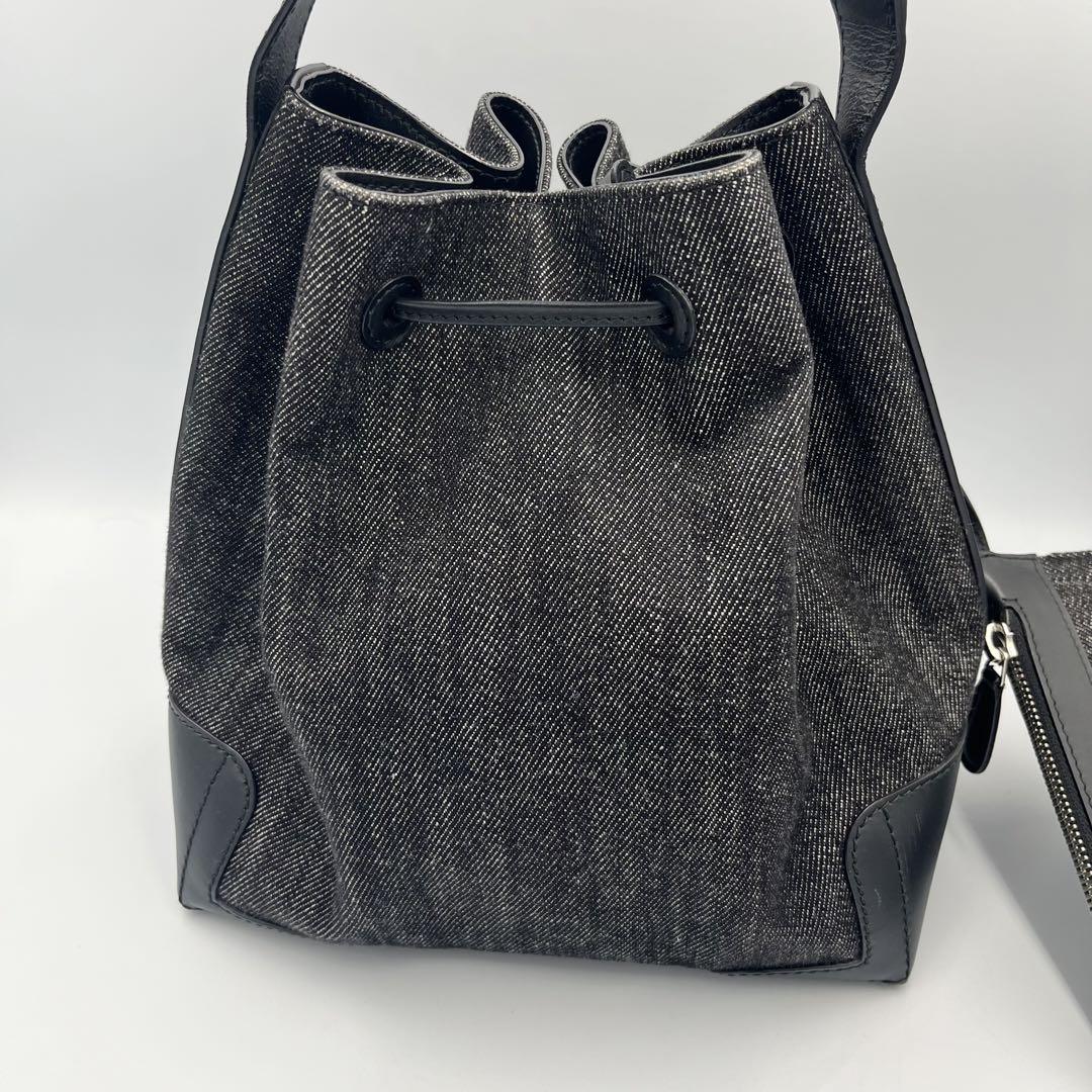 【美品/希少カラー】バレンシアガ　巾着ショルダーバッグ　黒デニム　付属品完備 美品/希少カラー】バレンシアガ 巾着ショルダーバッグ 黒デニム