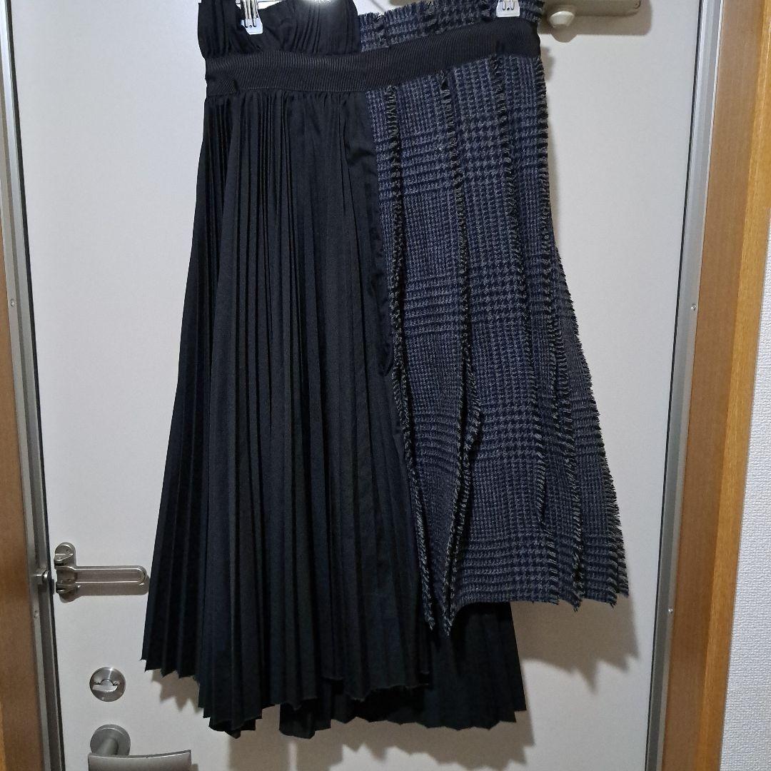 難あり☆sacai☆サカイ　黒とチェック柄のプリーツスカート　0