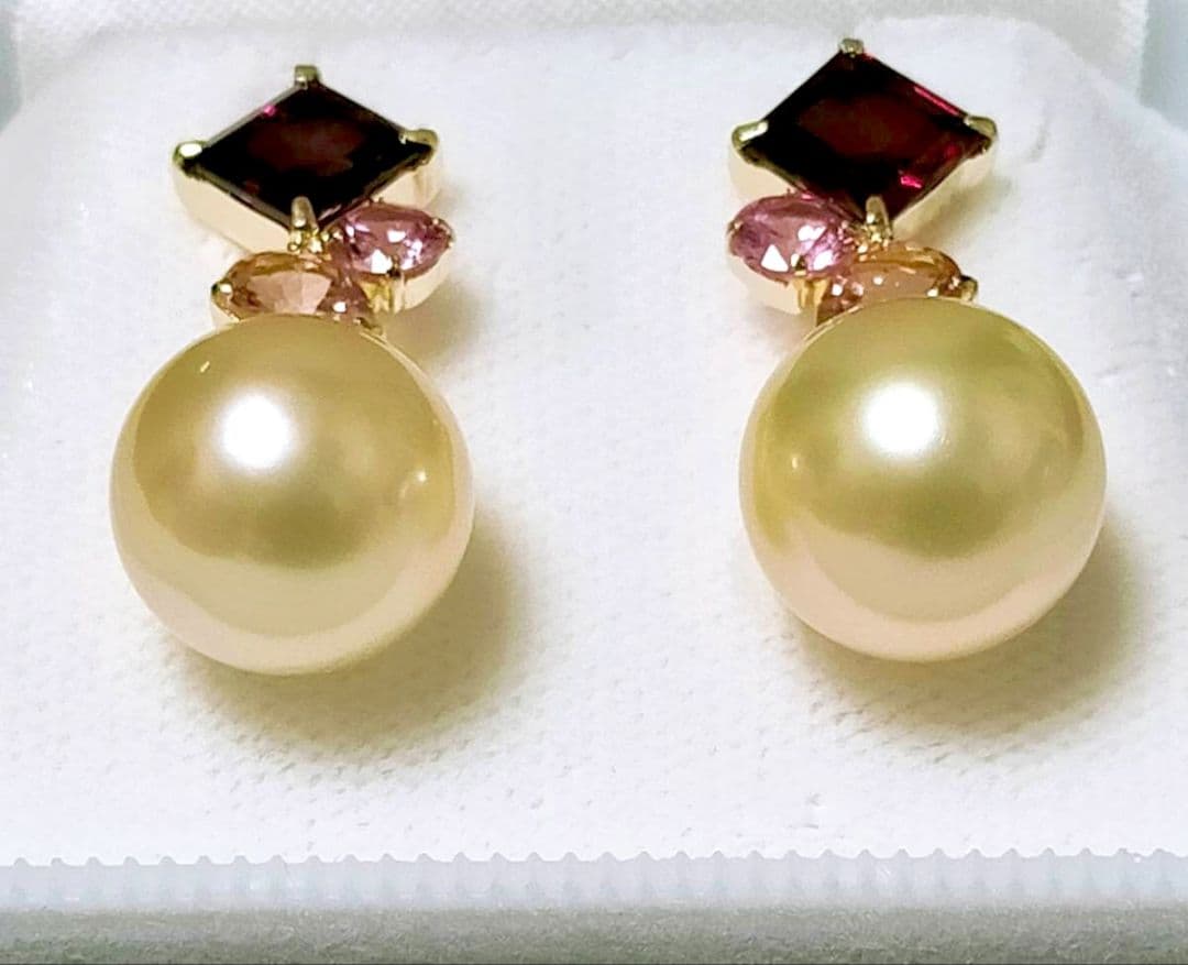 南洋 白蝶 真珠11.2mm ピアス ナチュラルゴールドカラー 天然石 鑑別書