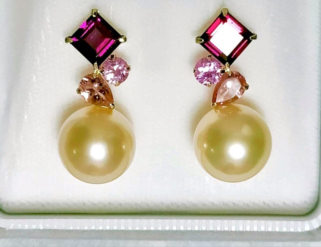 南洋 白蝶 真珠11.2mm ピアス ナチュラルゴールドカラー 天然石 鑑別書