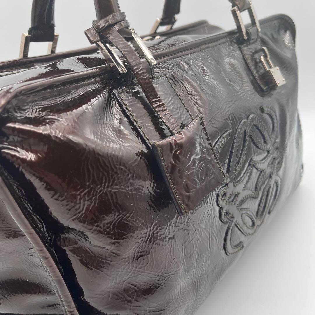 LOEWEロエベ アマソナ36アナグラム パテントレザーミニボストン ブラウン系 LOEWEロエベ アマソナ36アナグラム パテントレザーミニボストン ブラウン系