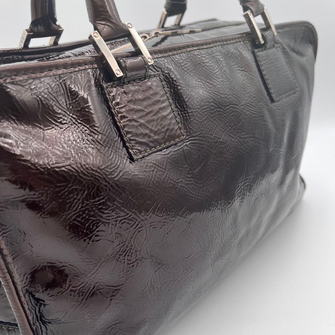 LOEWEロエベ アマソナ36アナグラム パテントレザーミニボストン ブラウン系 LOEWEロエベ アマソナ36アナグラム パテントレザーミニボストン ブラウン系