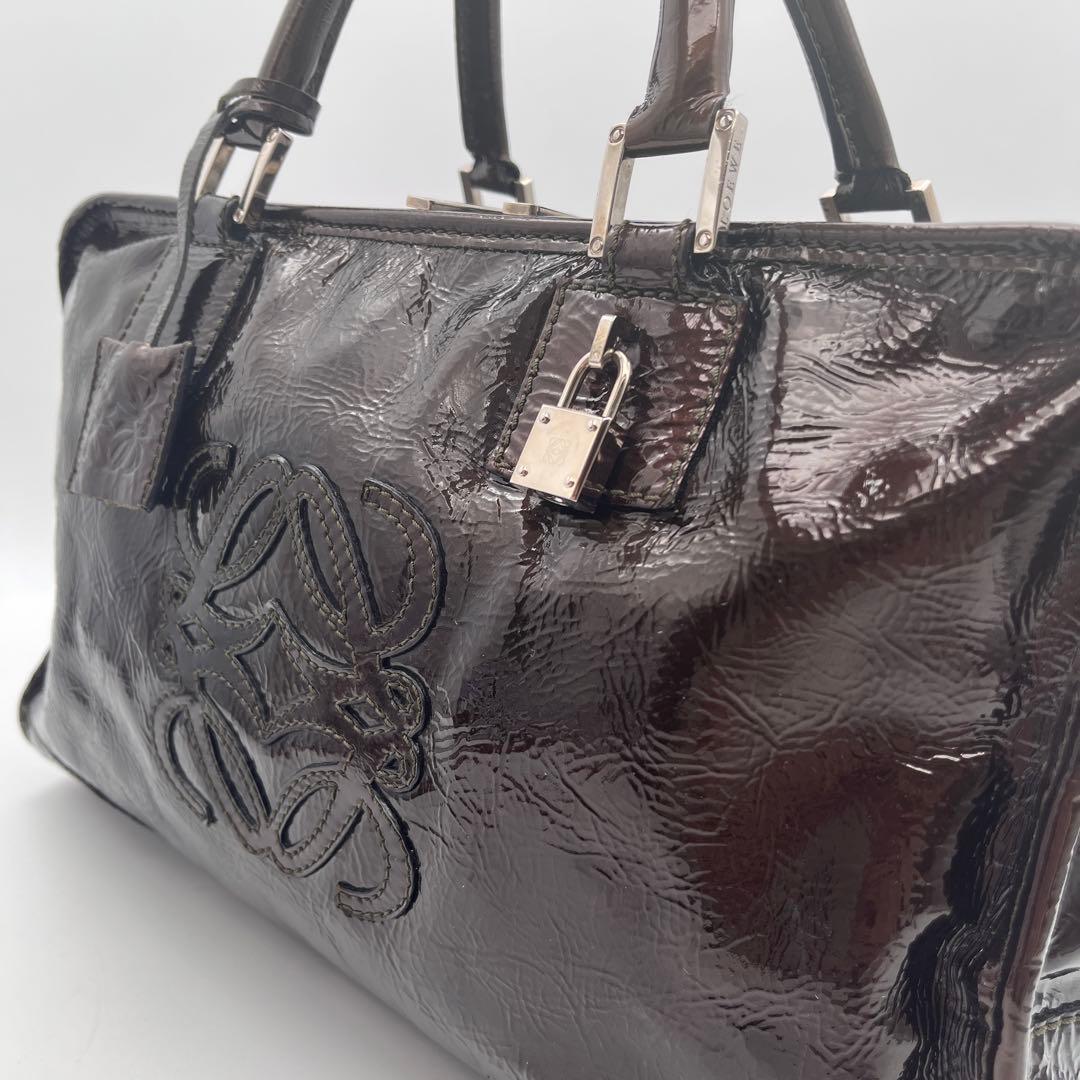 LOEWEロエベ アマソナ36アナグラム パテントレザーミニボストン ブラウン系 LOEWEロエベ アマソナ36アナグラム パテントレザーミニボストン ブラウン系