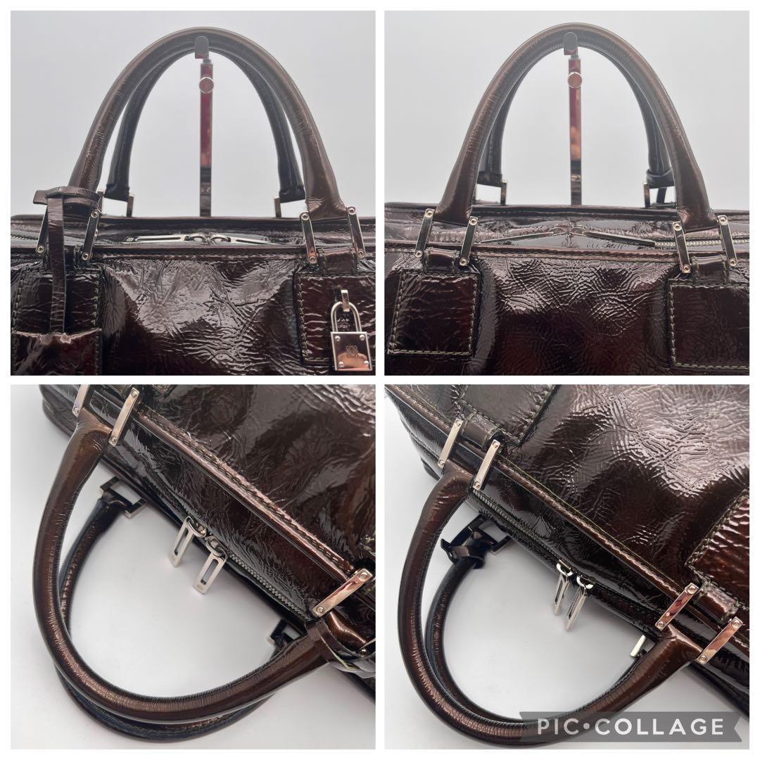 LOEWEロエベ アマソナ36アナグラム パテントレザーミニボストン ブラウン系 LOEWEロエベ アマソナ36アナグラム パテントレザーミニボストン ブラウン系