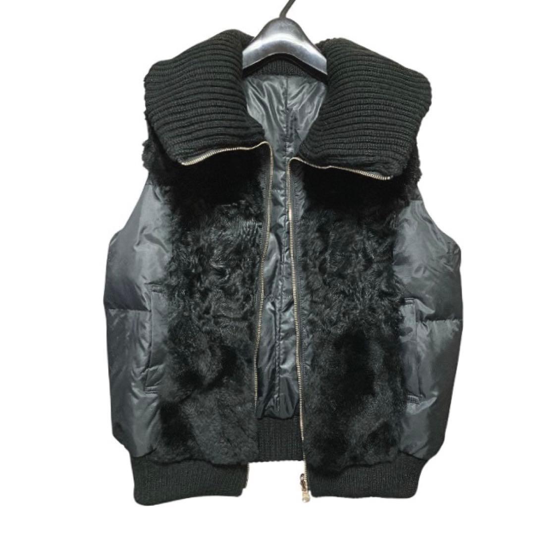 adagietto リバーシブルニットダウンベスト 黒 ラビットファー M-L adagietto リバーシブルニットダウンベスト 黒 ラビットファー M-L