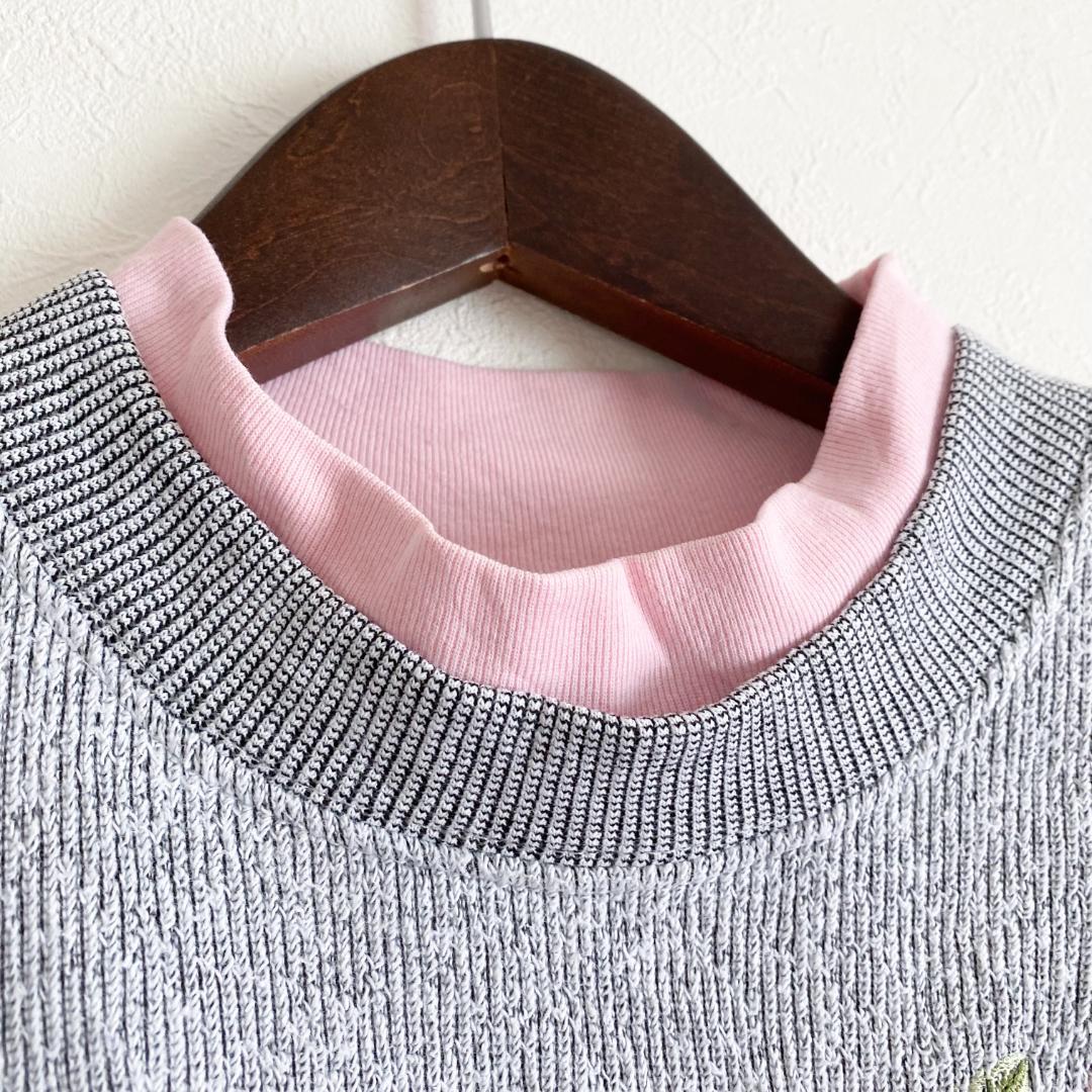 メキシコ製 海外古着 花刺繍 フラワー 二重襟 スウェット トレーナー グレー