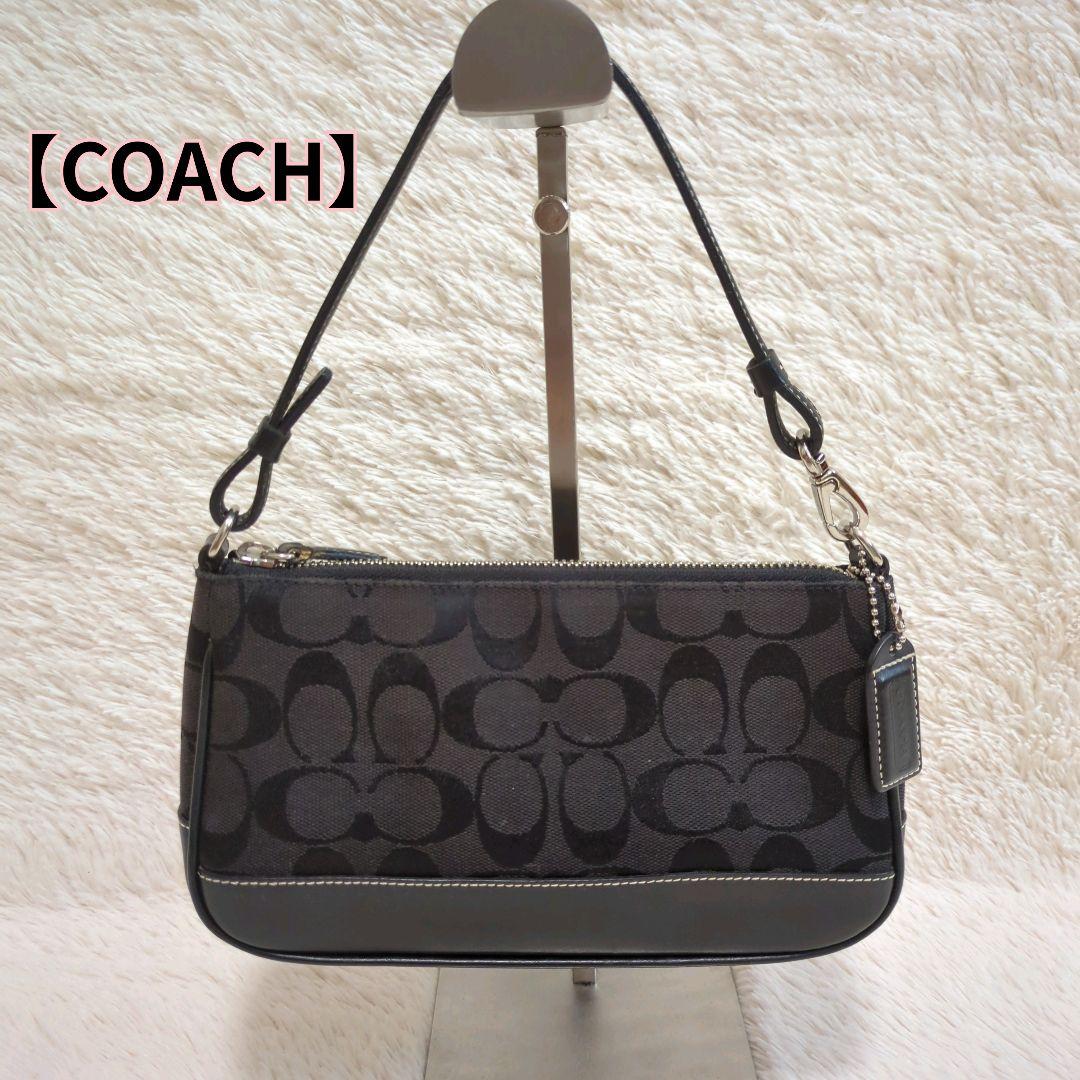 COACH コーチ ワンハンドル ショルダー ポーチ シグネチャー 黒 ブラック