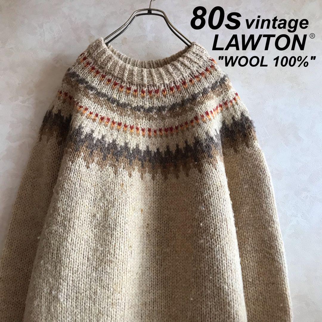 古着 80s y2k ノルディックセーター ウール100% ベージュ  L