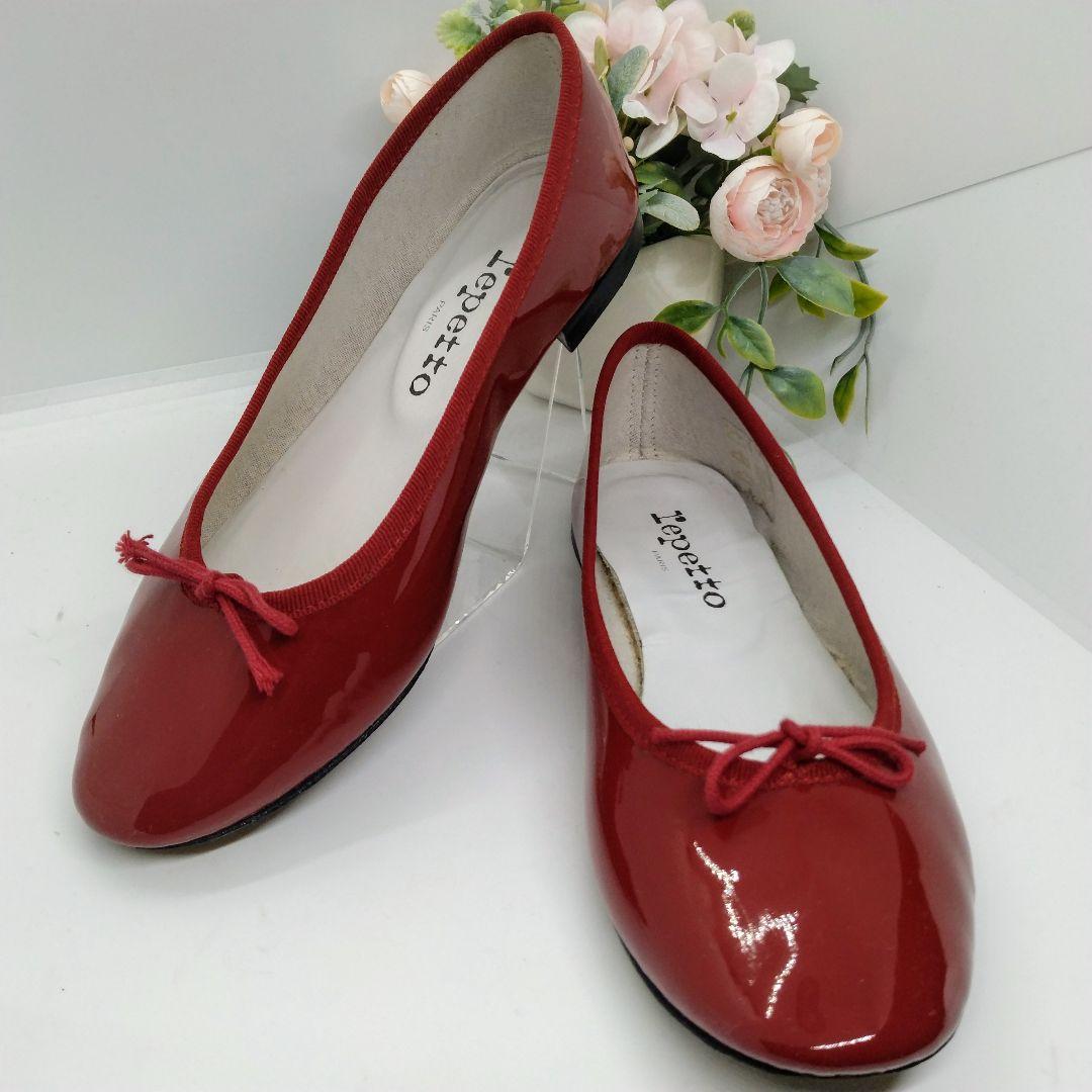 【美品】repetto★37★サンドリオン★エナメル★バレエシューズ★赤★リボン