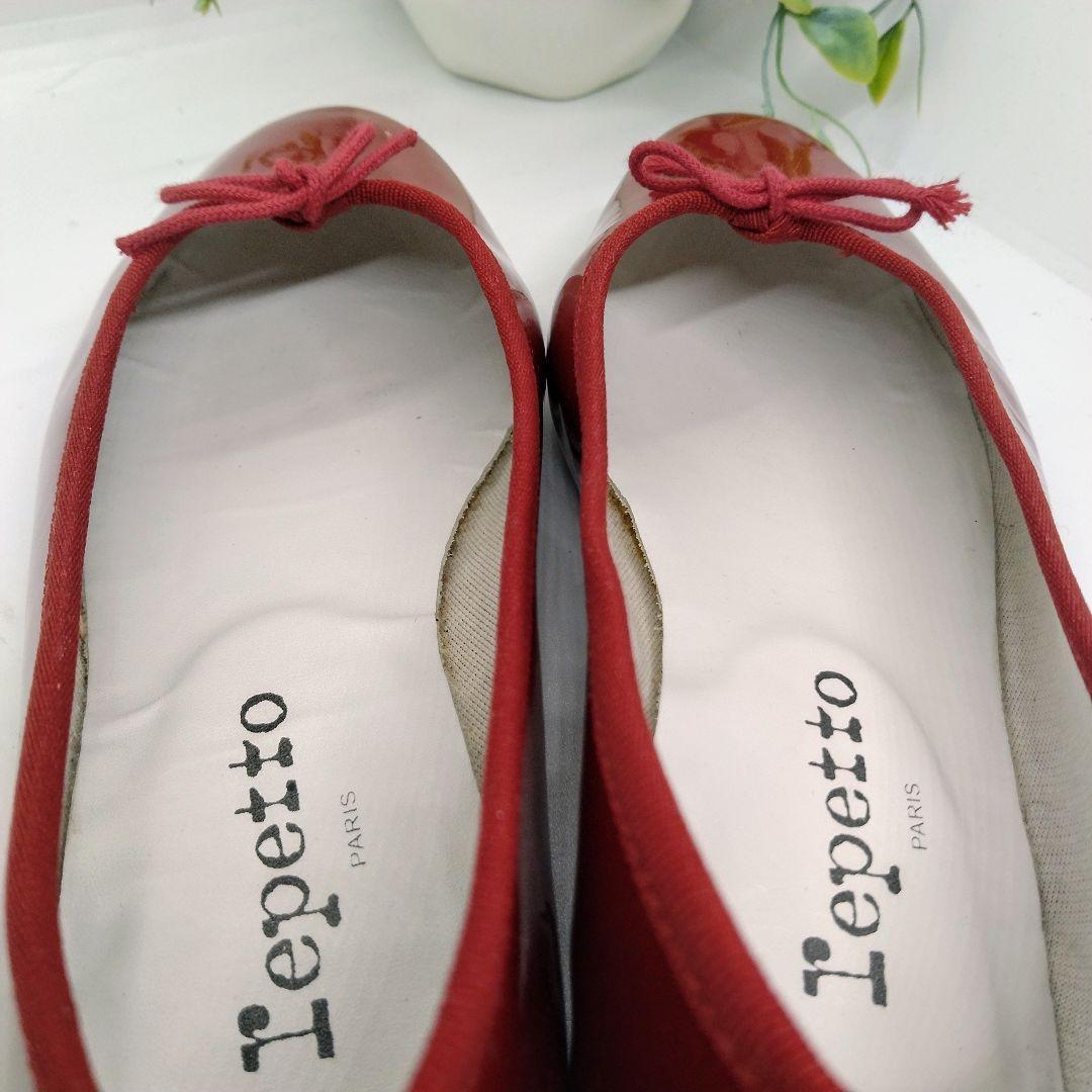 【美品】repetto★37★サンドリオン★エナメル★バレエシューズ★赤★リボン 美品】repetto☆37☆サンドリオン☆エナメル☆バレエシューズ