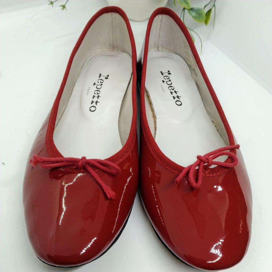 【美品】repetto★37★サンドリオン★エナメル★バレエシューズ★赤★リボン