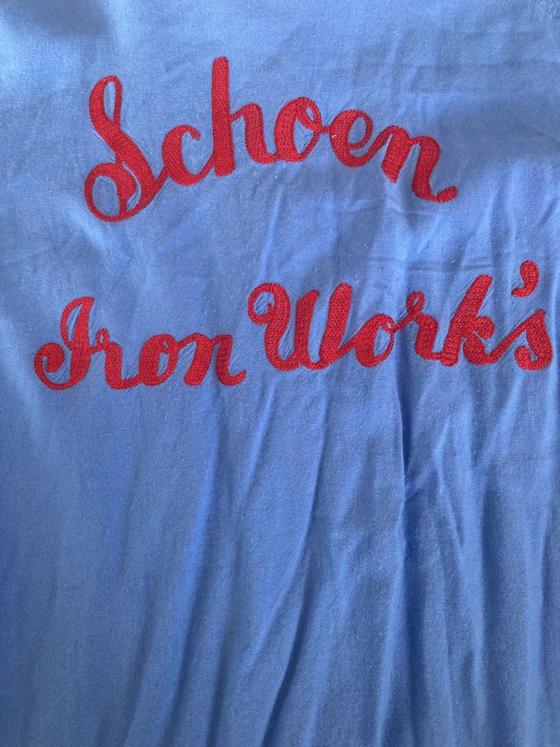 ヴィンテージ　Schoen Iron Work's 刺繍入り青シャツ Lサイズ ヴィンテージ Schoen Iron Work's 刺繍入り青シャツ Lサイズ