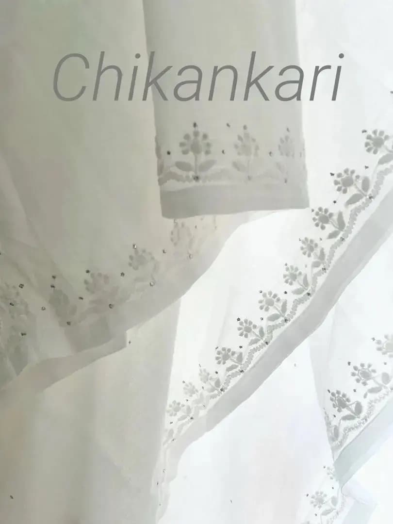 D13上質 チカンカリ ラクナウ 手刺繍 大判ストール インド綿モスリン