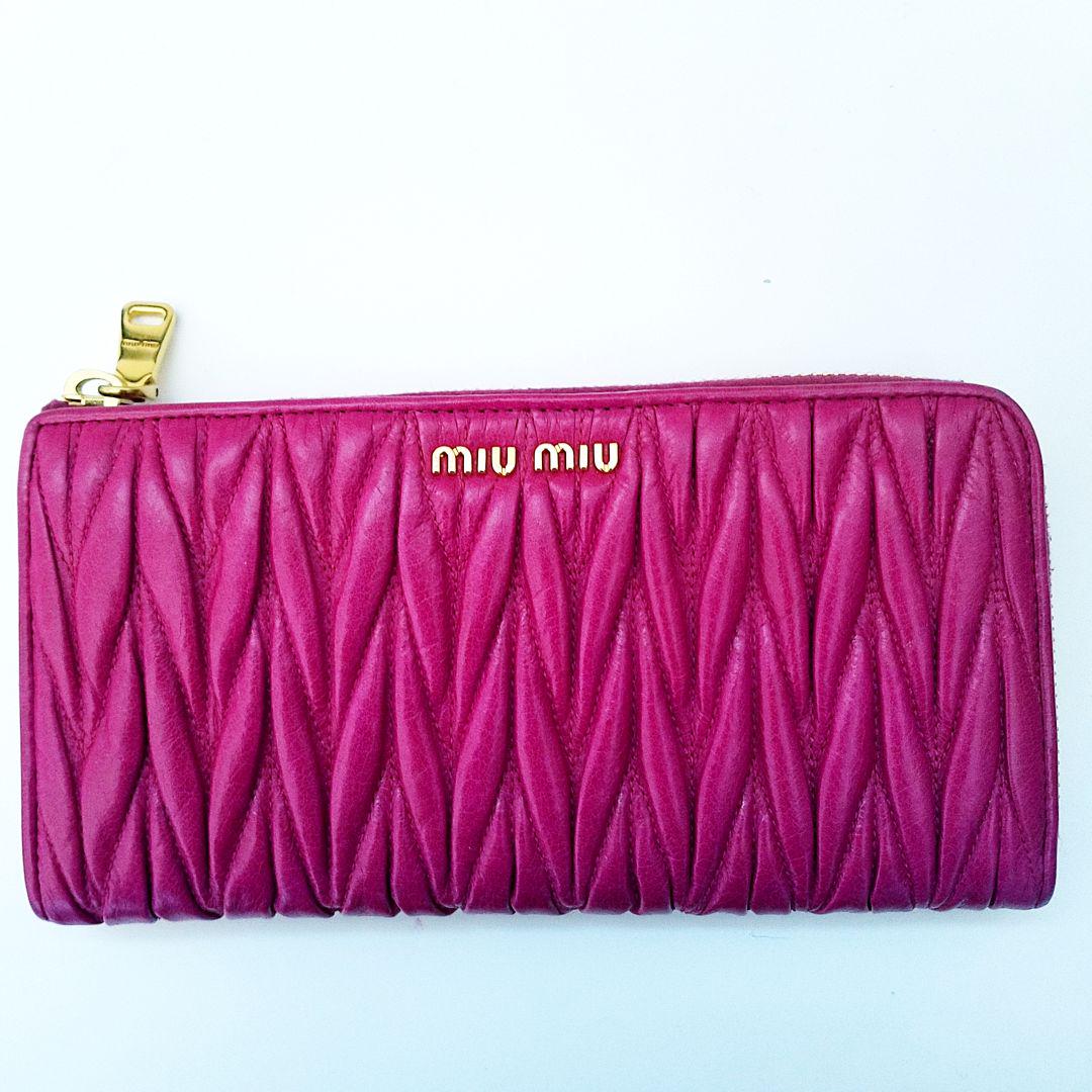 豊富な大人気 美品 miumiu 長財布 マテラッセ L字ファスナー ピンク fchIL-m10451016556 本物保証限定SALE