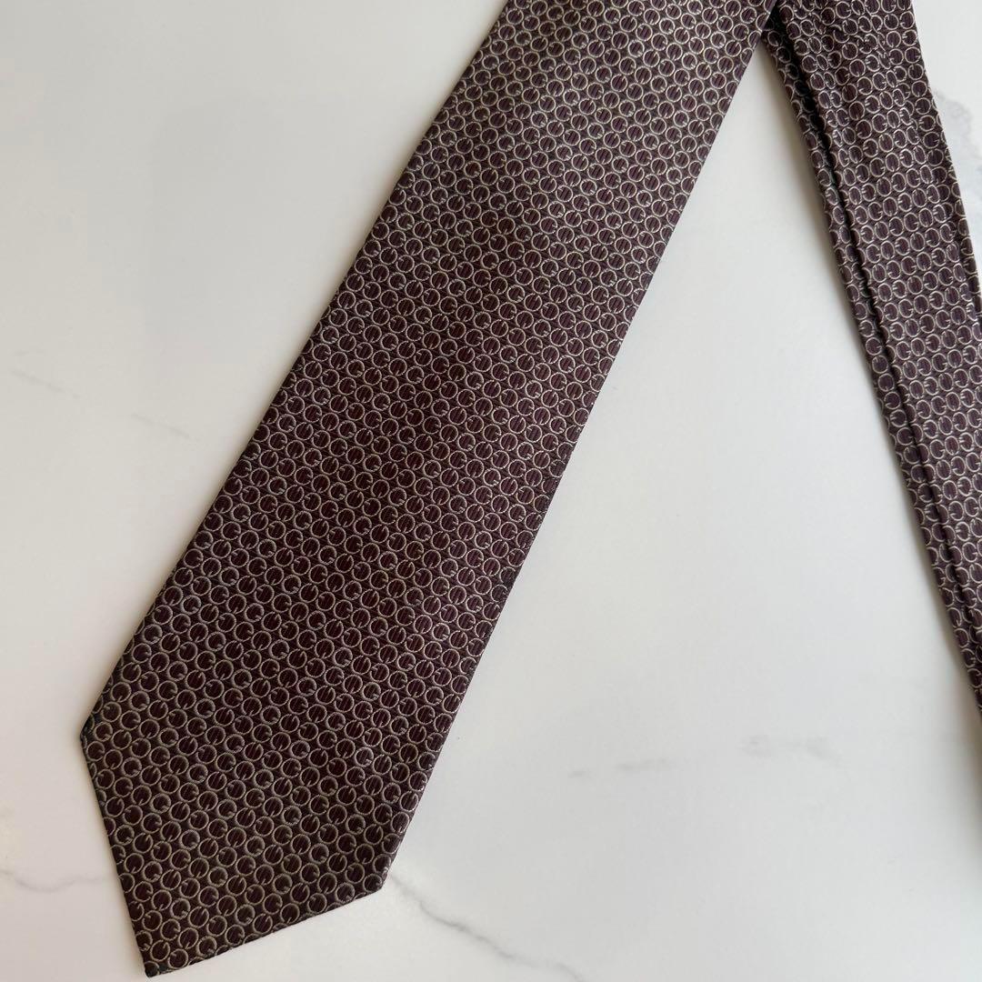 美品】GUCCI グッチ シルク100% ネクタイ ロゴ ブラウン