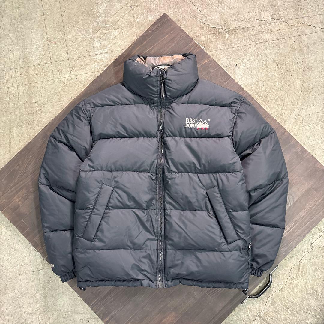 7W3 FIRSTDOWN ダウンジャケット リバーシブル 黒 L 古着L・FIRST DOWN