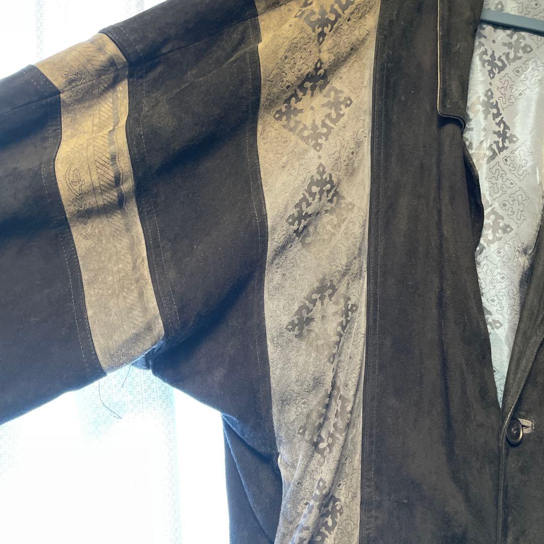 スエード生地のレザージャケット ライダース ネイビーブラウン