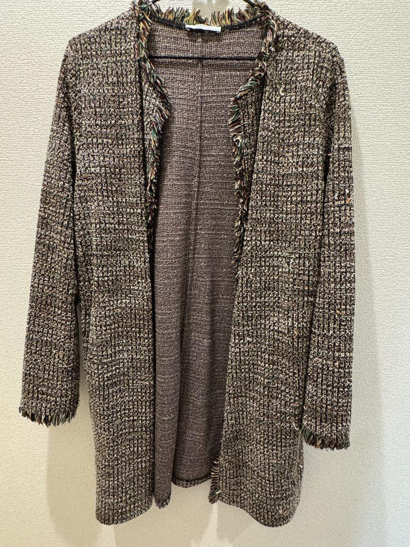 ZARA 秋冬 ブラウン系ツイードカーディガンM ツイード