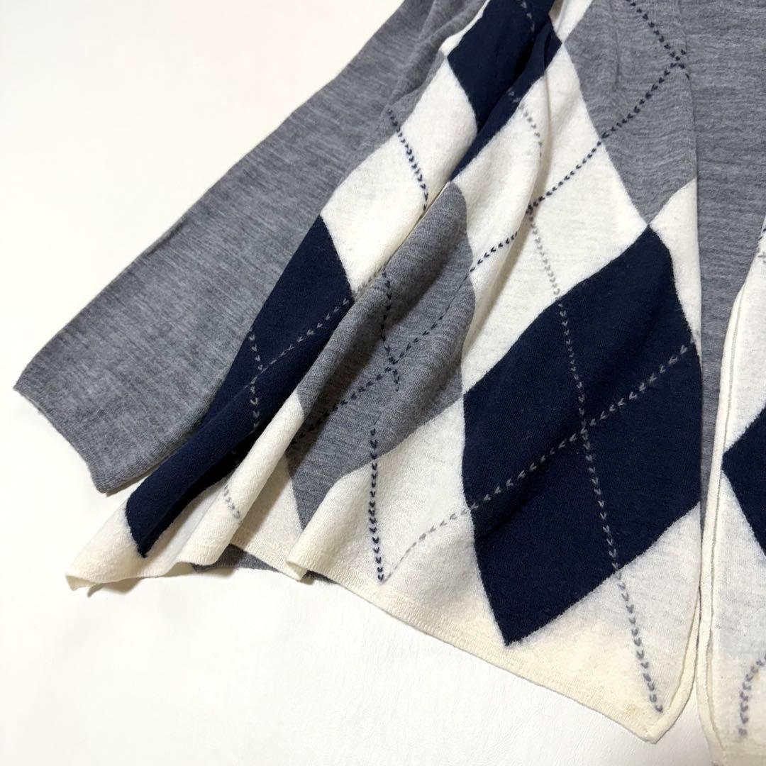 【４５R】華夏　アーガイルニットカーディガン(M)ウール　グレー　45rpm