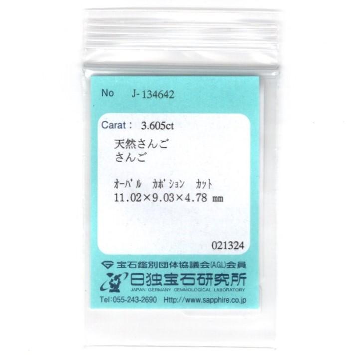 さんご ペンダントトップ 3.605ct Z5533 ゴールドK18 珊瑚サンゴ