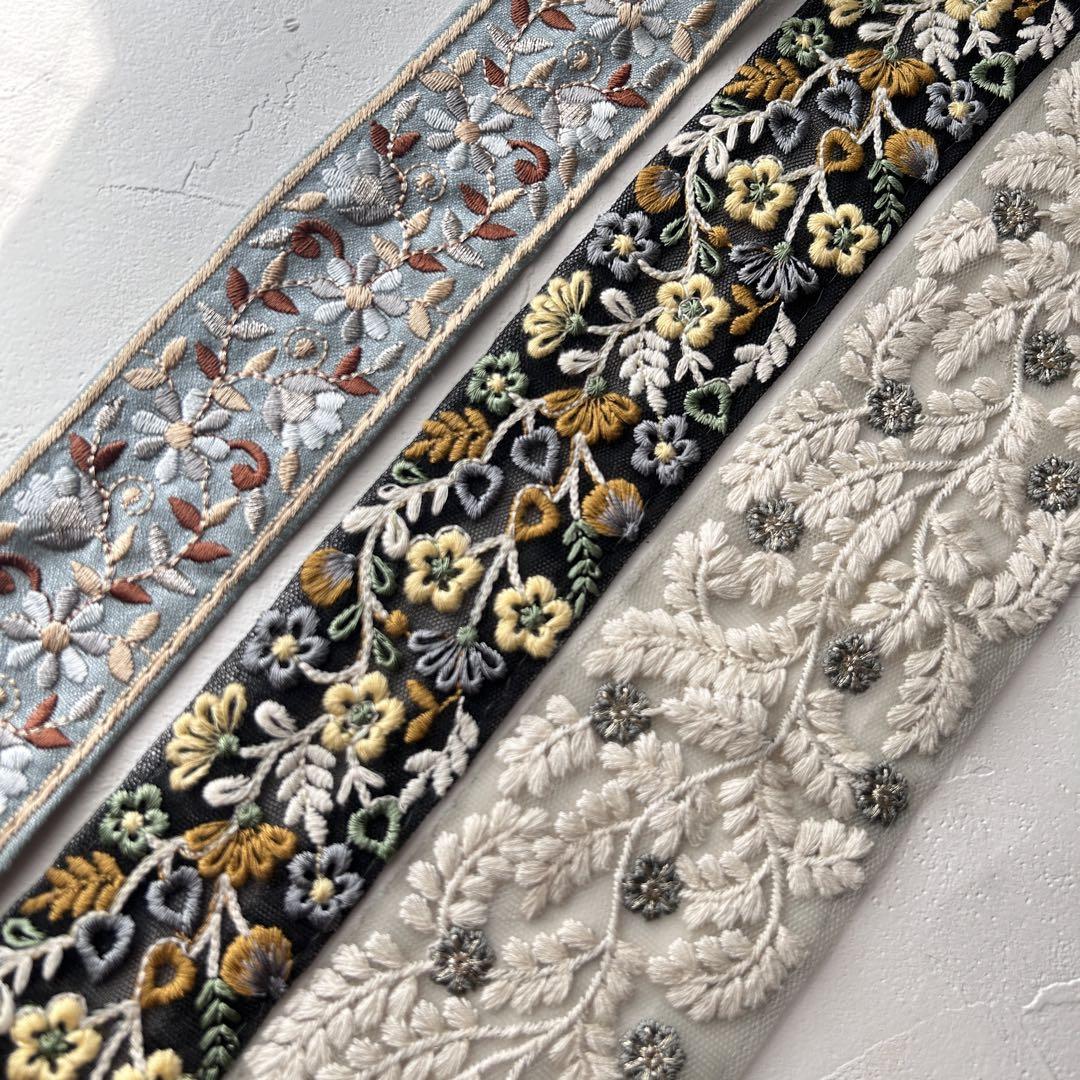 1ロール5本 インド刺繍リボン シルクリボン 細リボン チュールリボン 画像5