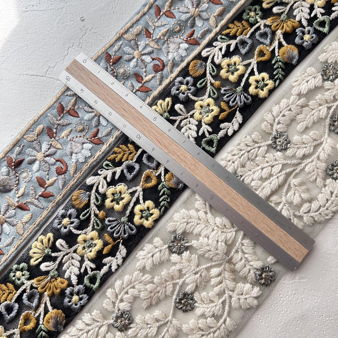 1ロール5本 インド刺繍リボン シルクリボン 細リボン チュールリボン 画像6