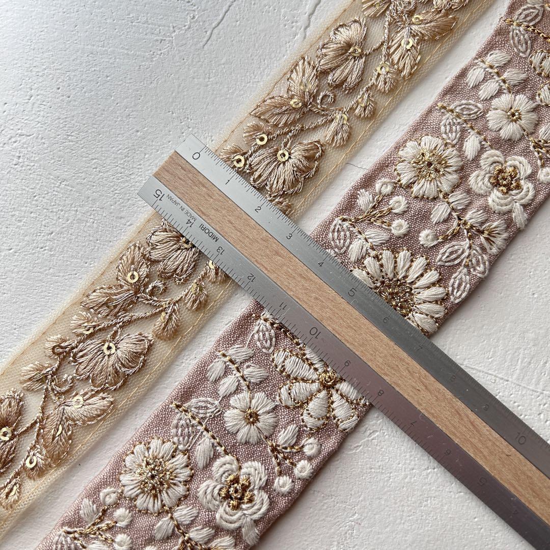1ロール5本 インド刺繍リボン シルクリボン 細リボン チュールリボン 画像7