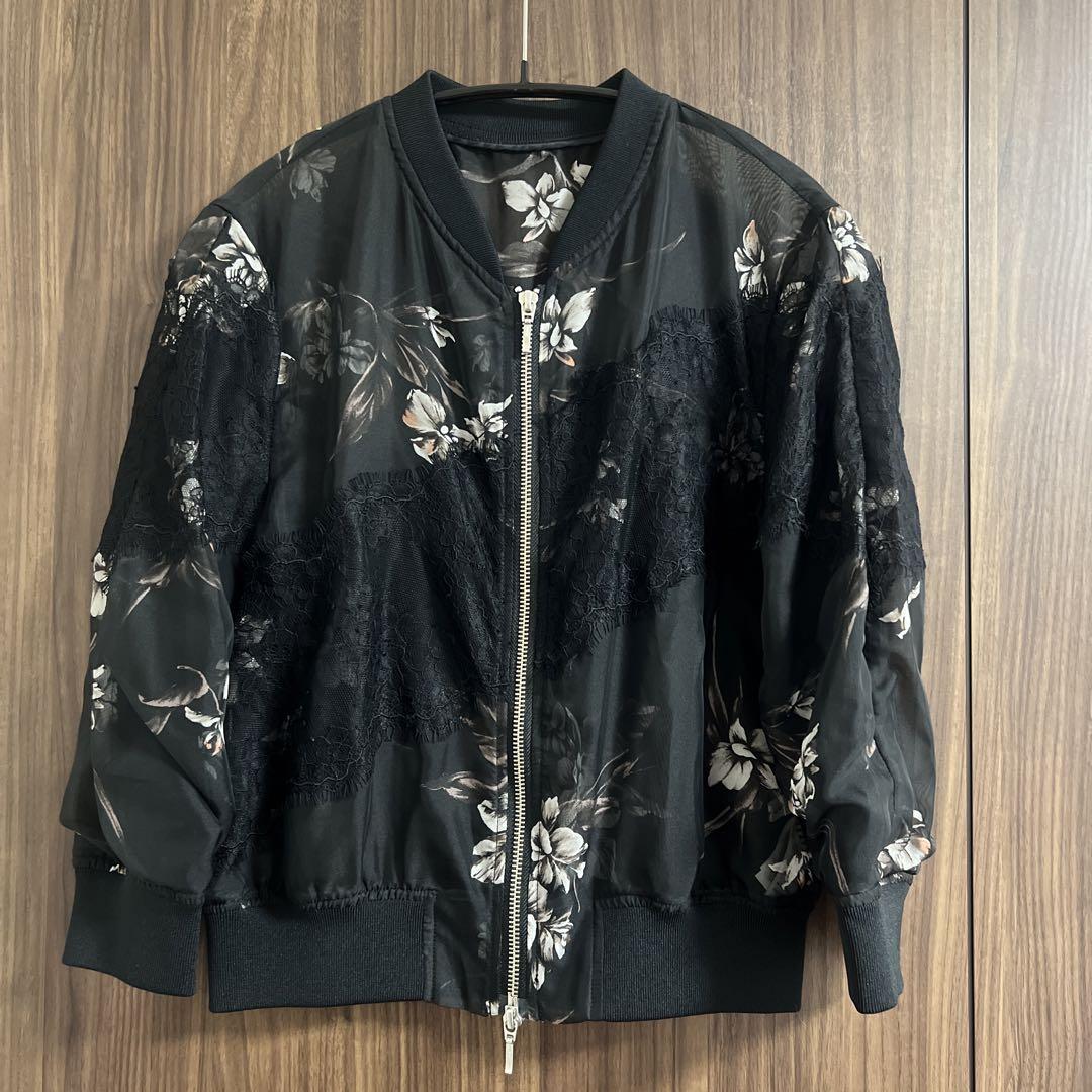 【美品】FRAY I.D 花柄＋レース シアージャケット S 黒