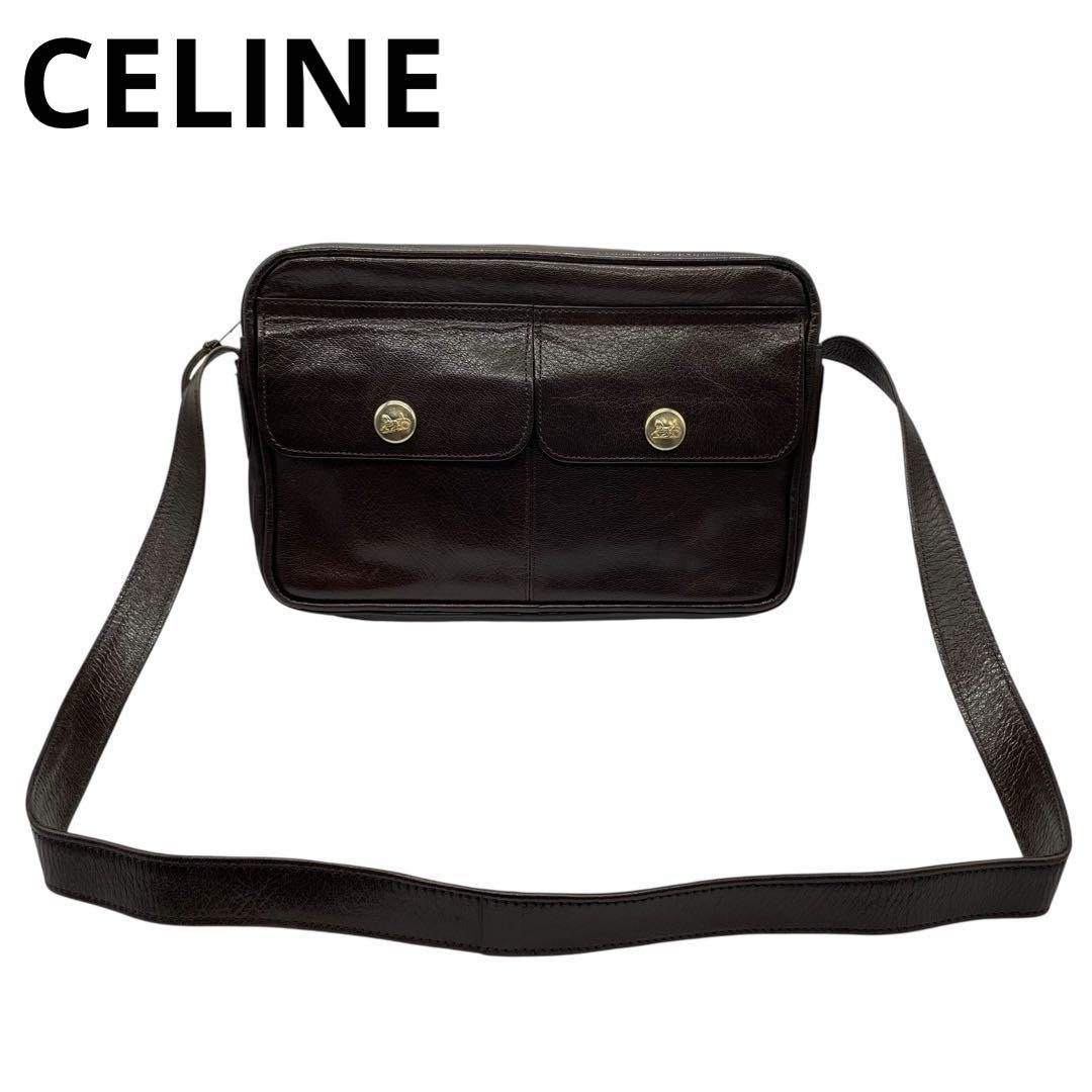 【希少美品】CELINE セリーヌ ショルダーバッグ 馬車ボタン レザーe10