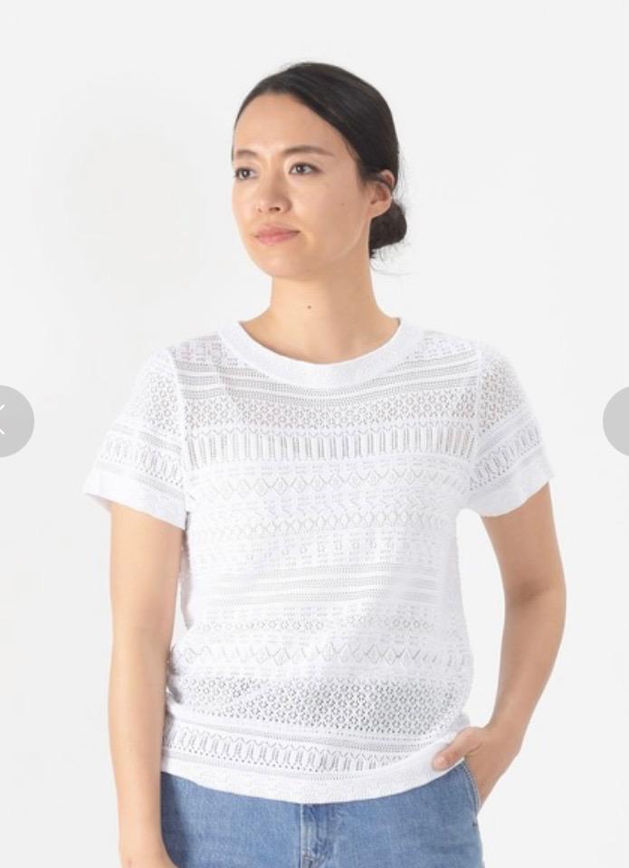 45R アイスコットンのニットレースTシャツ
