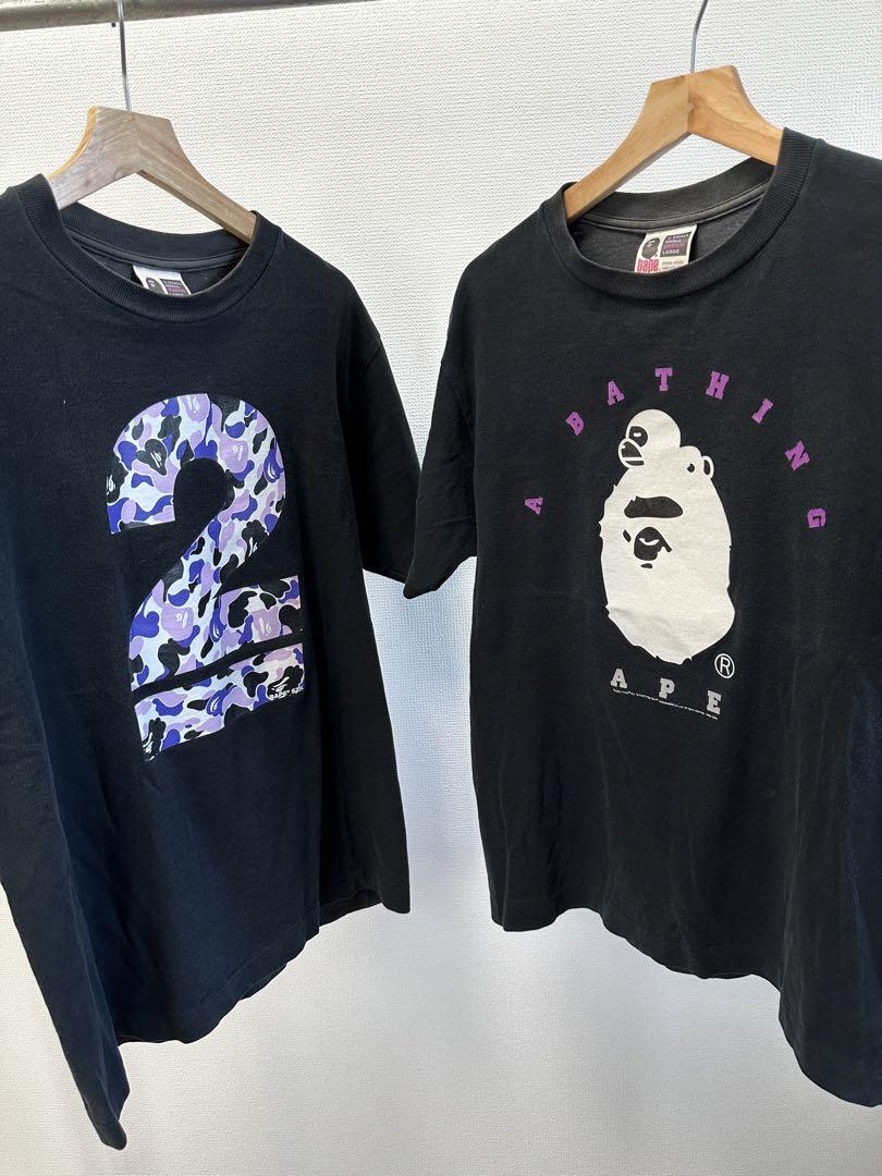 90s 初期タグ a bathing ape エイプ 青 カモ 猿 Tシャツ M