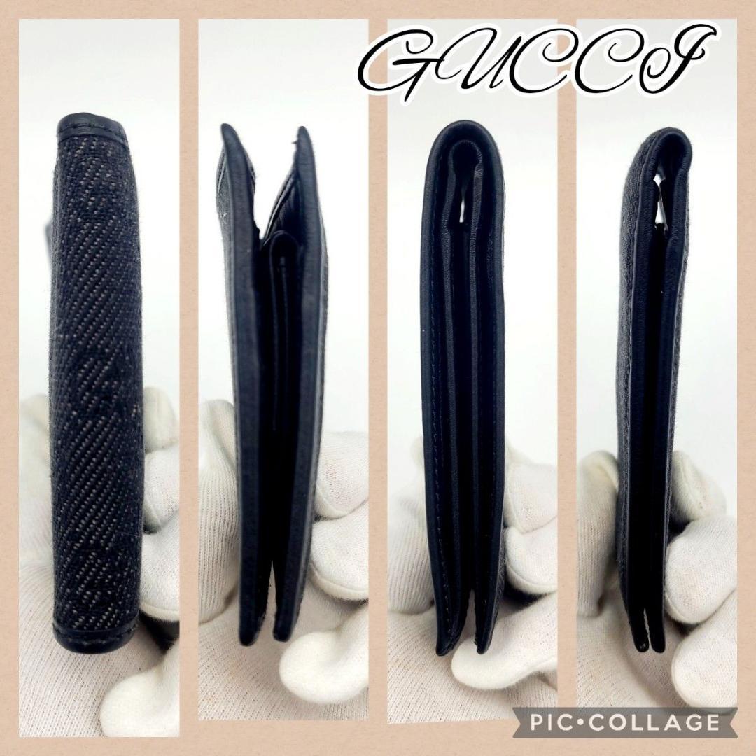 美品 GUCCI グッチ ２つ折り財布 GGキャンバス　ブラック
